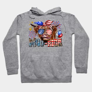 American Cow, Western 4th Of July Cow, American Flag, Sunflower Cow Hoodie